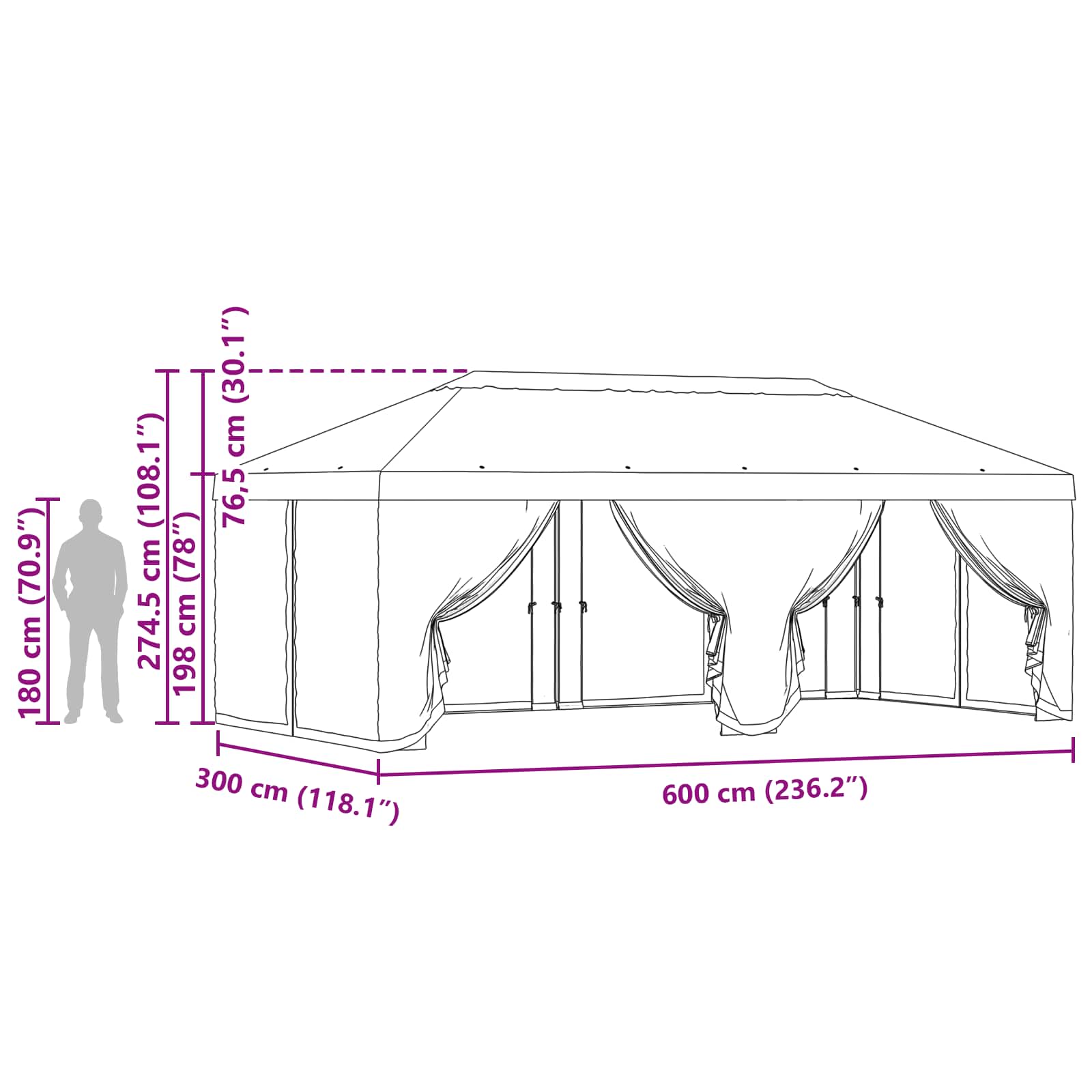Gazebo Hoes met Zijwanden Bruin 600,5 x 300,5 cm Polyester – afbeelding 10