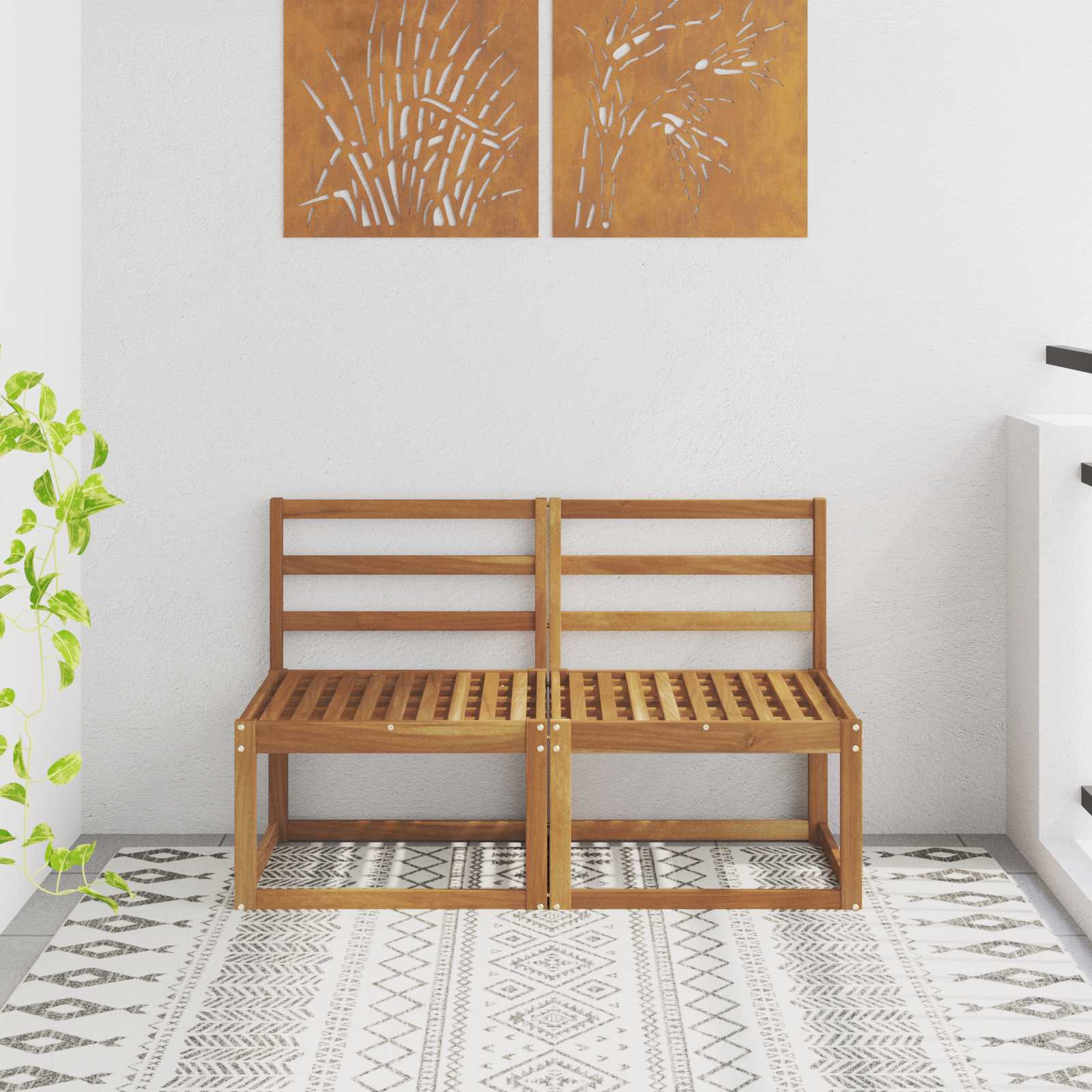 2 Stuk Buiten Midden Sofa Massief Acaciahout Naturel – afbeelding 1