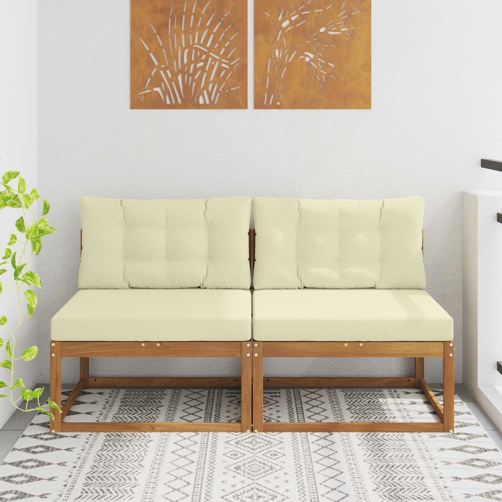 Buiten Midden Sofa met kussen 2 Stuk Naturel