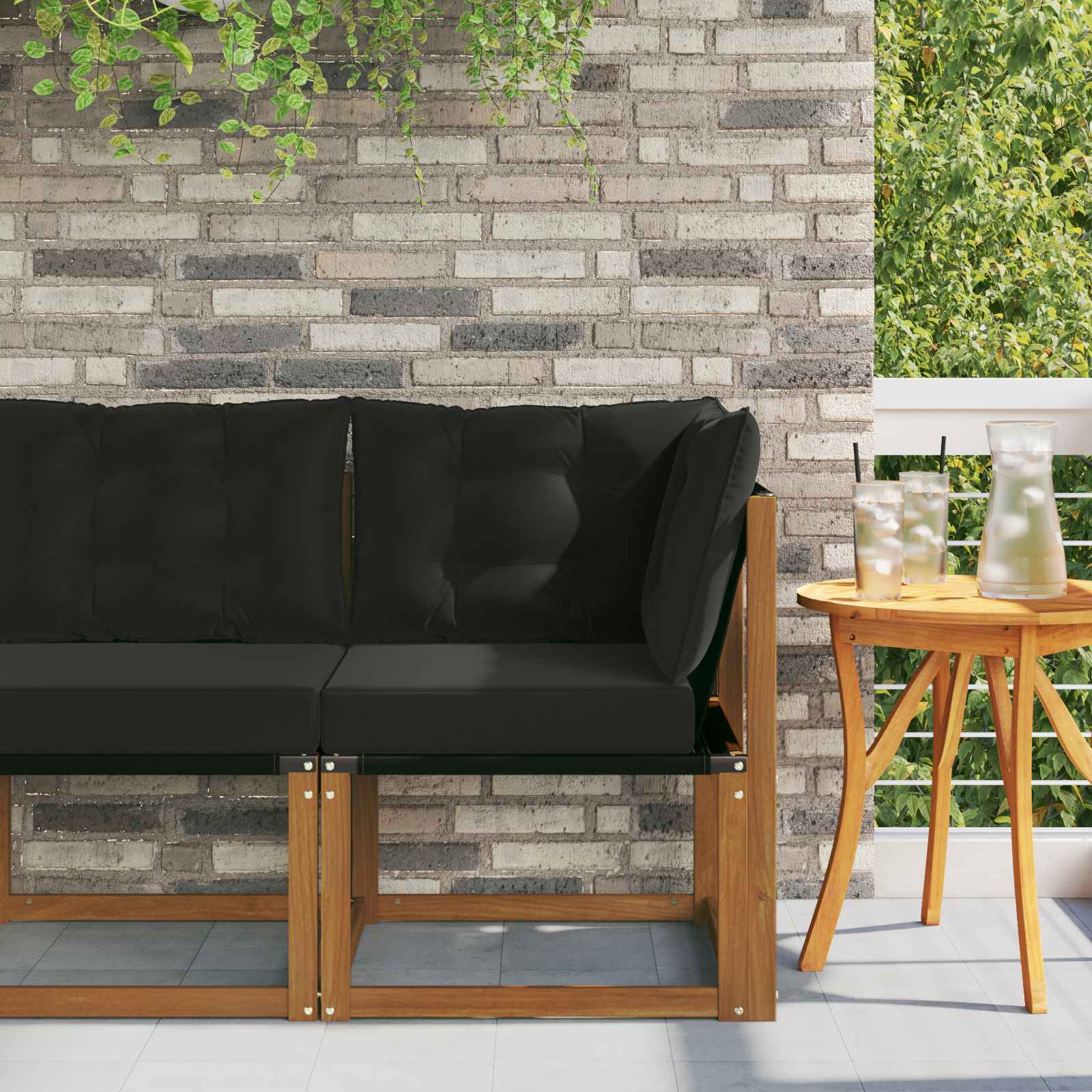 Buiten Hoek Sofa Massief acaciahout en Textilene Stof Naturel