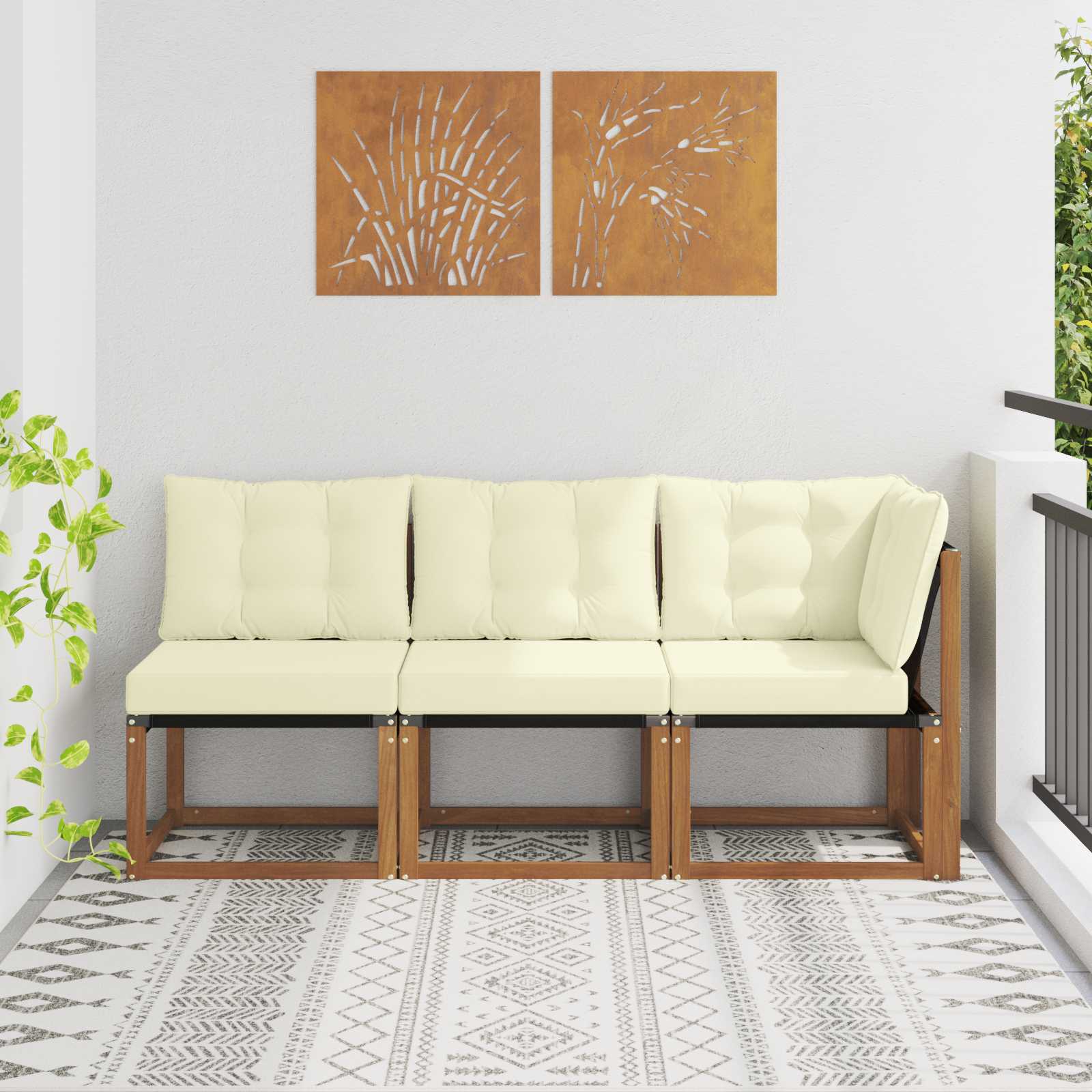 Outdoor Midden- en Hoeksalon met kussen 3 Stuk Naturel – afbeelding 1