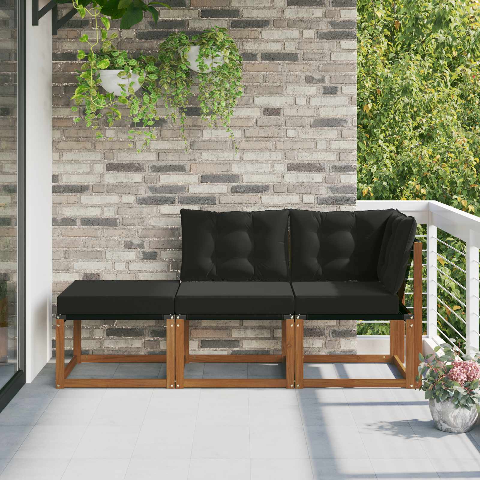 Modulaire buitensofa eenheden 3 Stuk Natuurlijk en Zwart