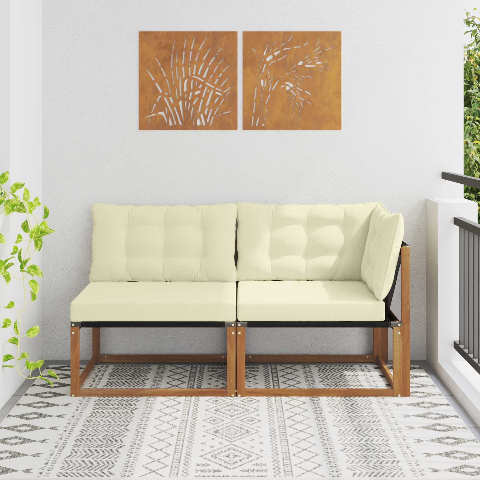Midden en Hoek Sofa met kussen 2 Stuk Naturel