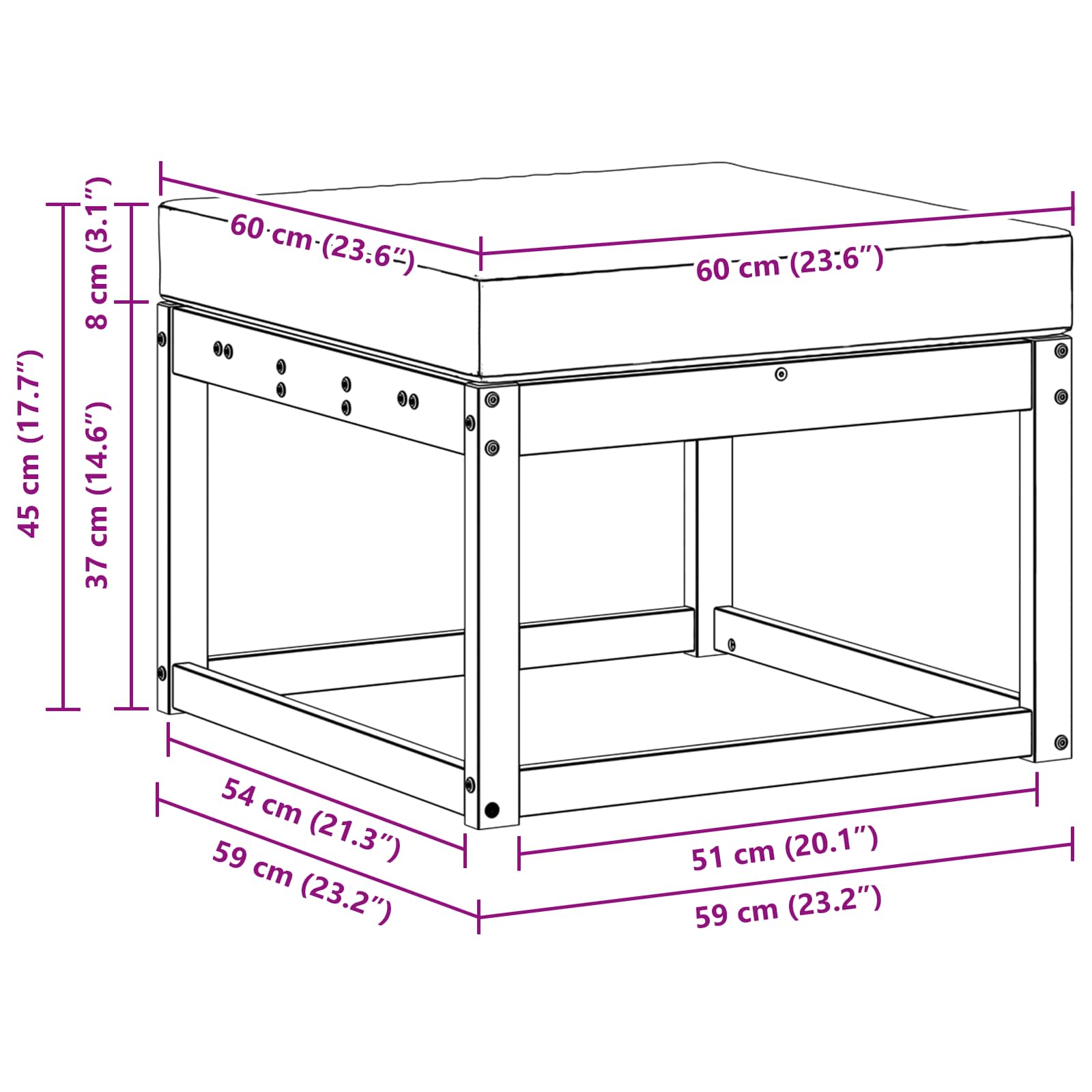 Outdoor Hocker Massief Acaciahout Wit – afbeelding 6