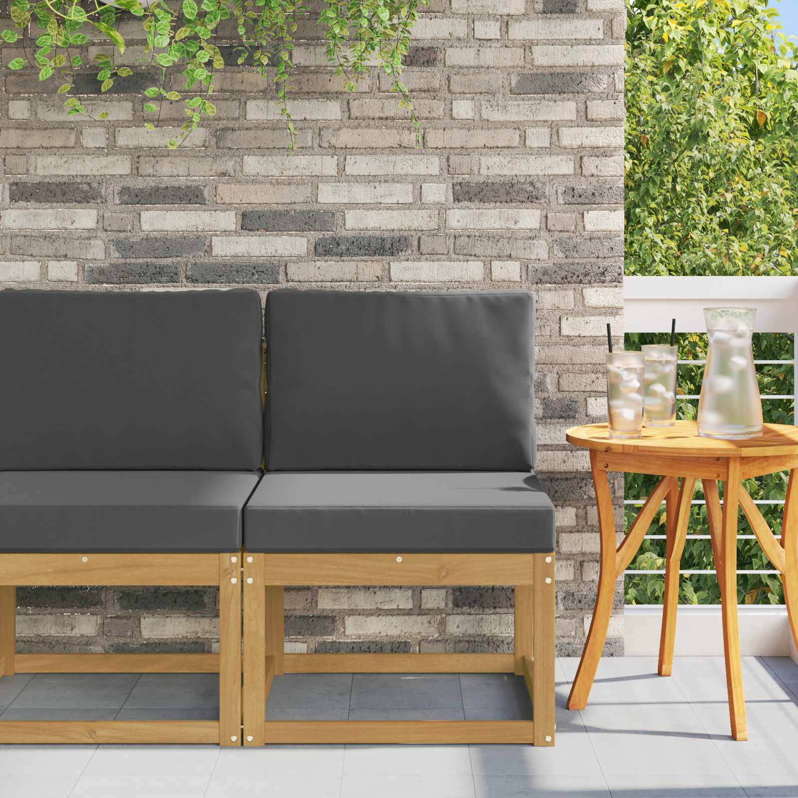 Buiten bankenset Wit en antracietkleurig 59 x 63 x 73 cm – afbeelding 1