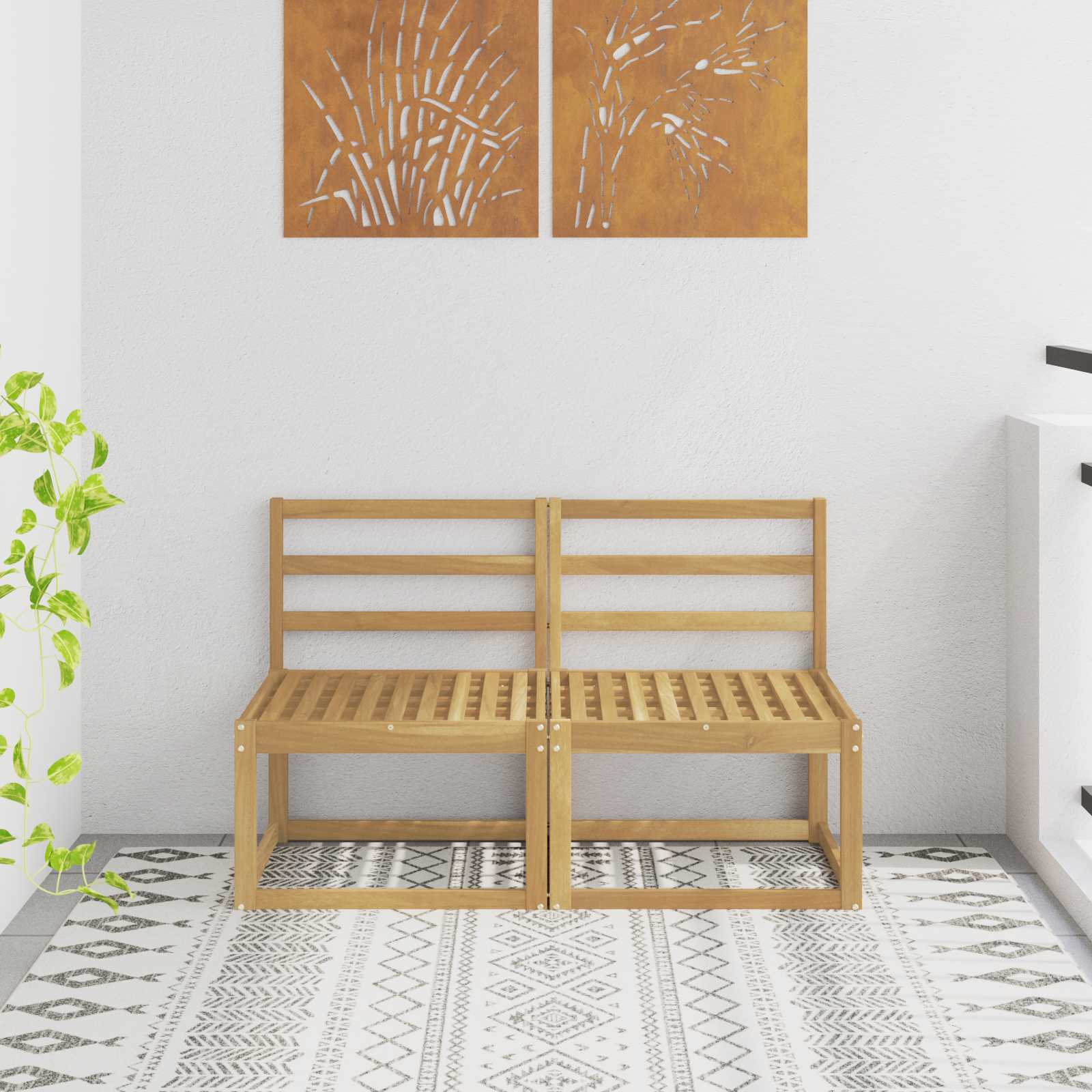 2 Stuk Buiten Midden Sofa Massief Acaciahout Wit – afbeelding 1
