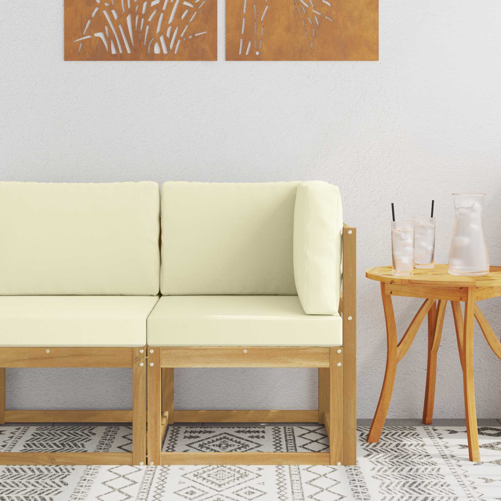 Buiten Hoek Sofa Massief Acaciahout Wit – afbeelding 1