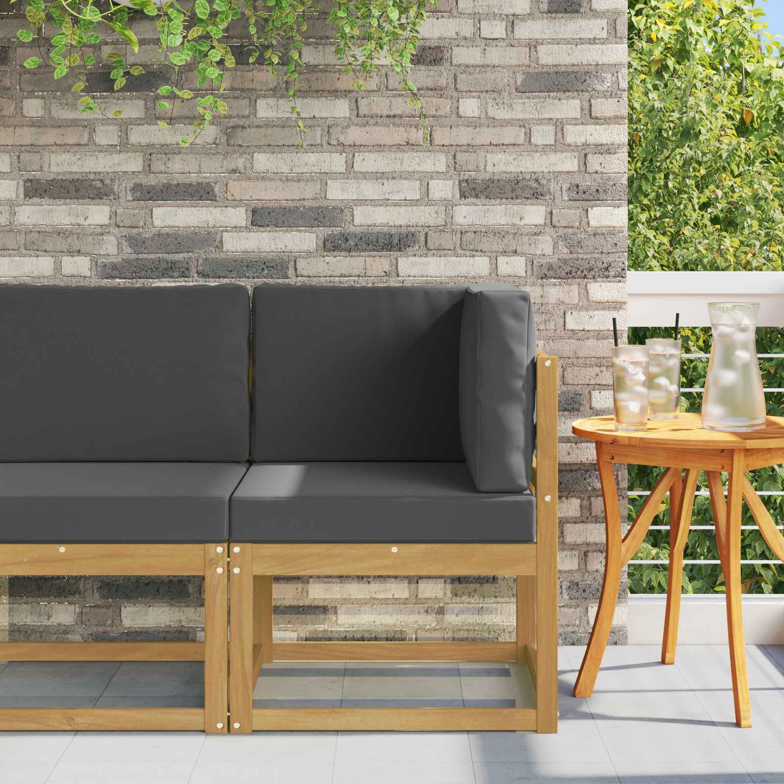 Buiten Hoek Sofa Massief Acaciahout Wit – afbeelding 1