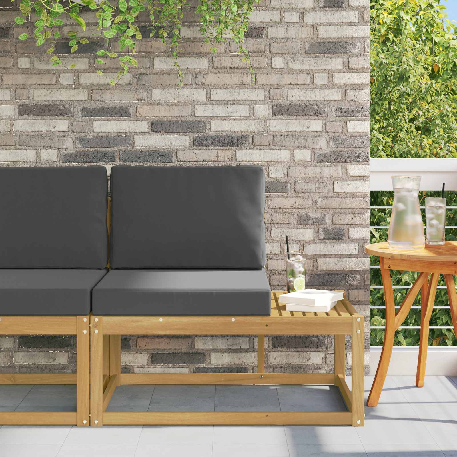 Buiten Eind Sofa Wit 91 x 63 x 73 cm Massief Acaciahout – afbeelding 1