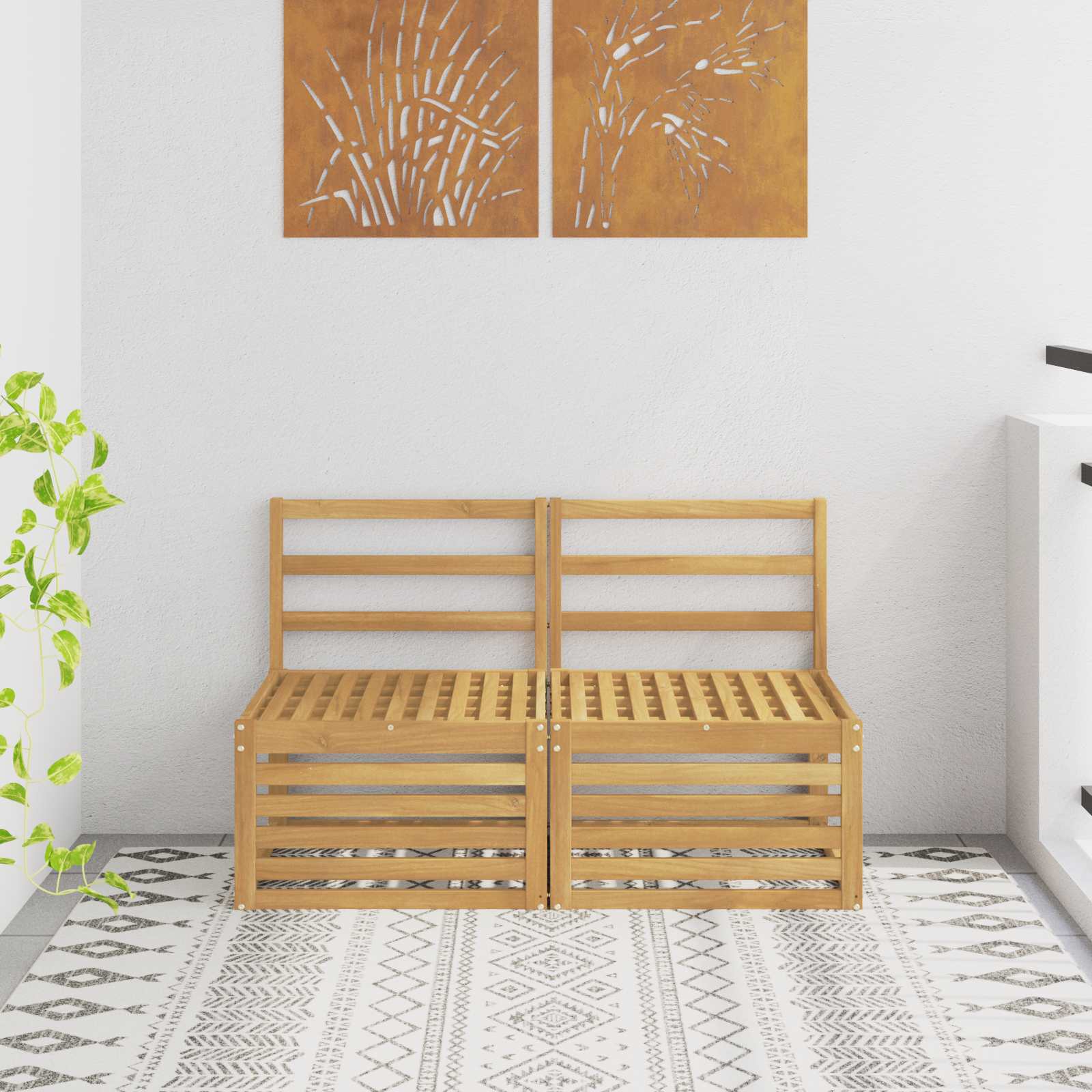 2 Stuk Buiten Midden Sofa Massief Acaciahout Wit – afbeelding 1