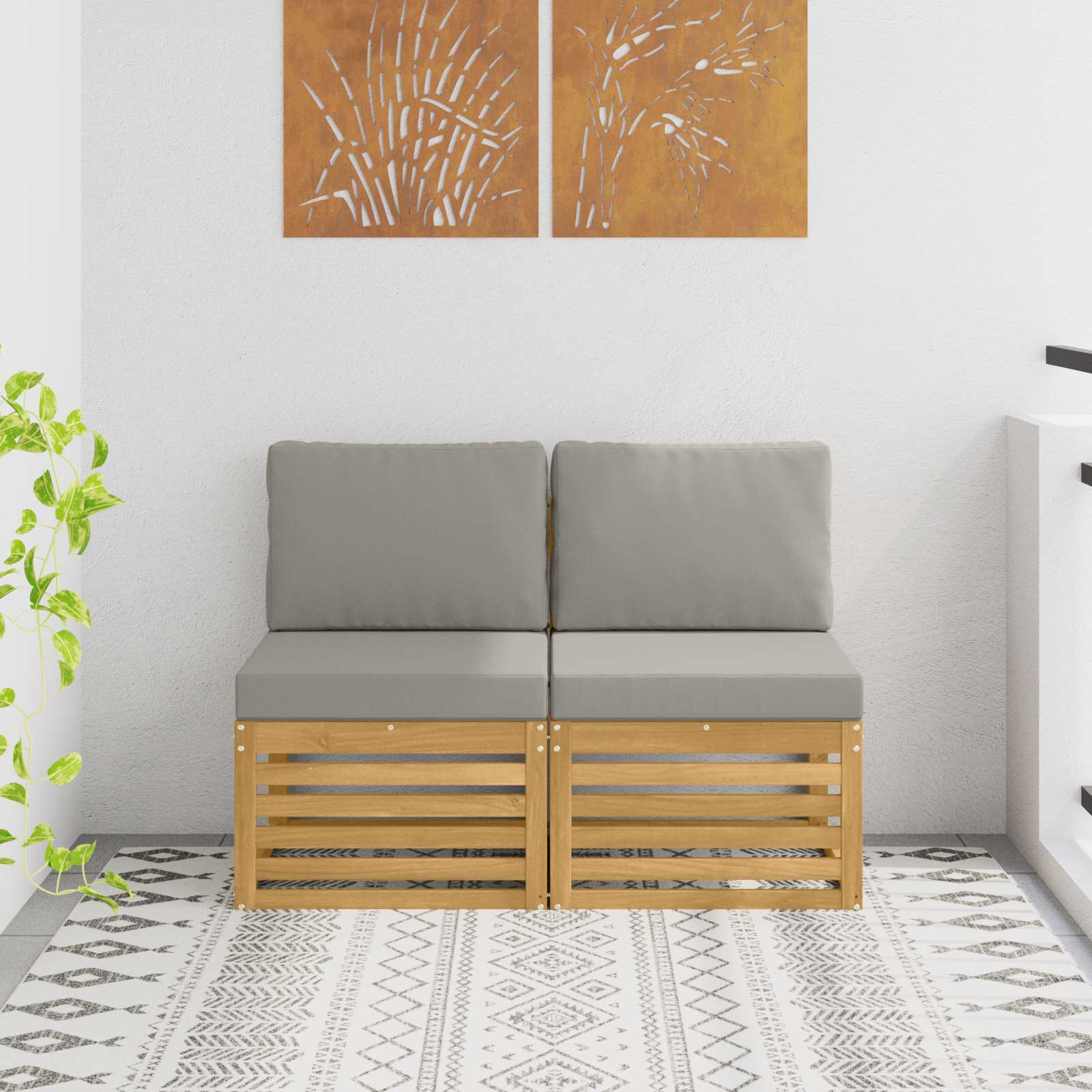 2 Stuk Buiten Midden Sofa Massief Acaciahout Wit – afbeelding 1