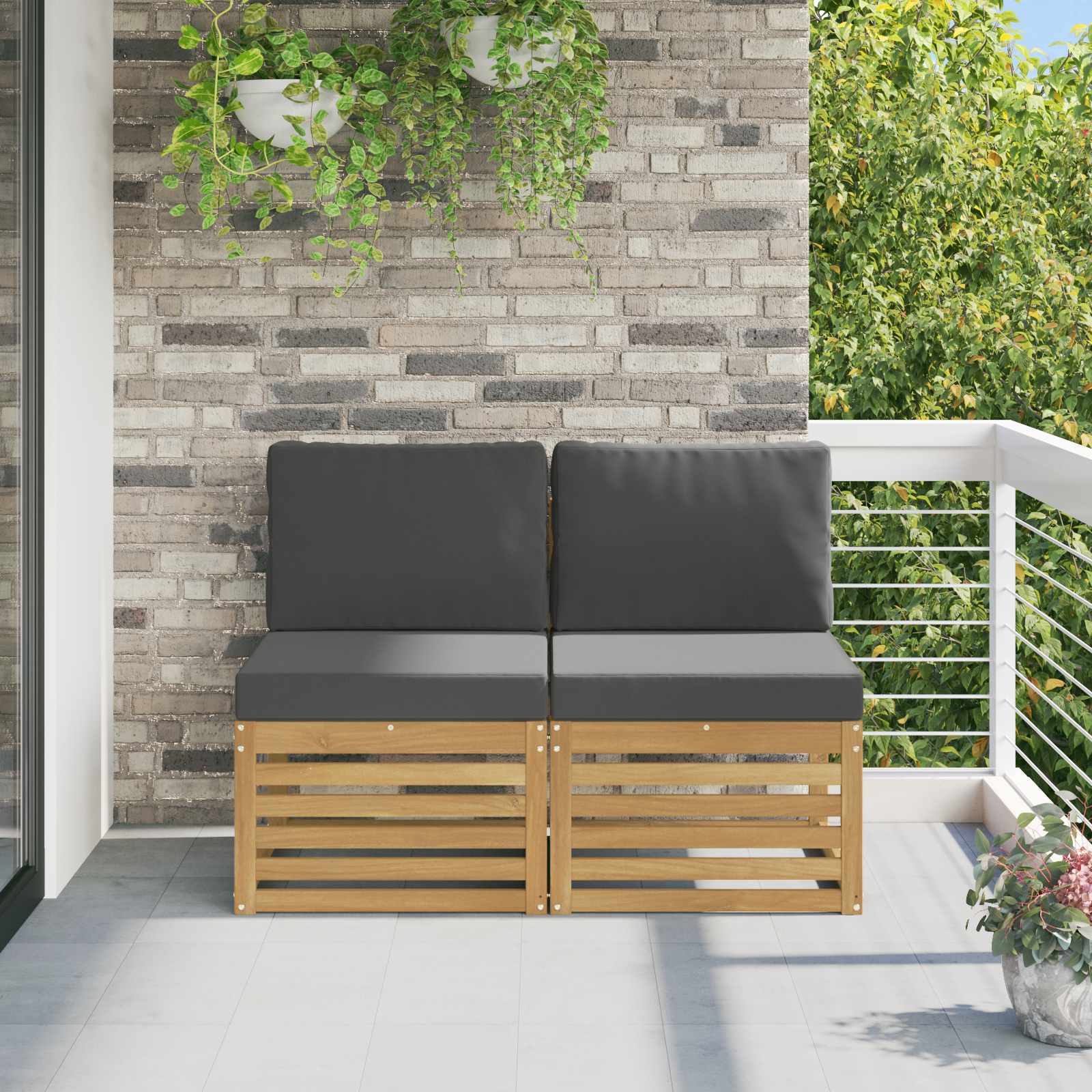 2 Stuk Buiten Midden Sofa Massief Acaciahout Wit – afbeelding 1