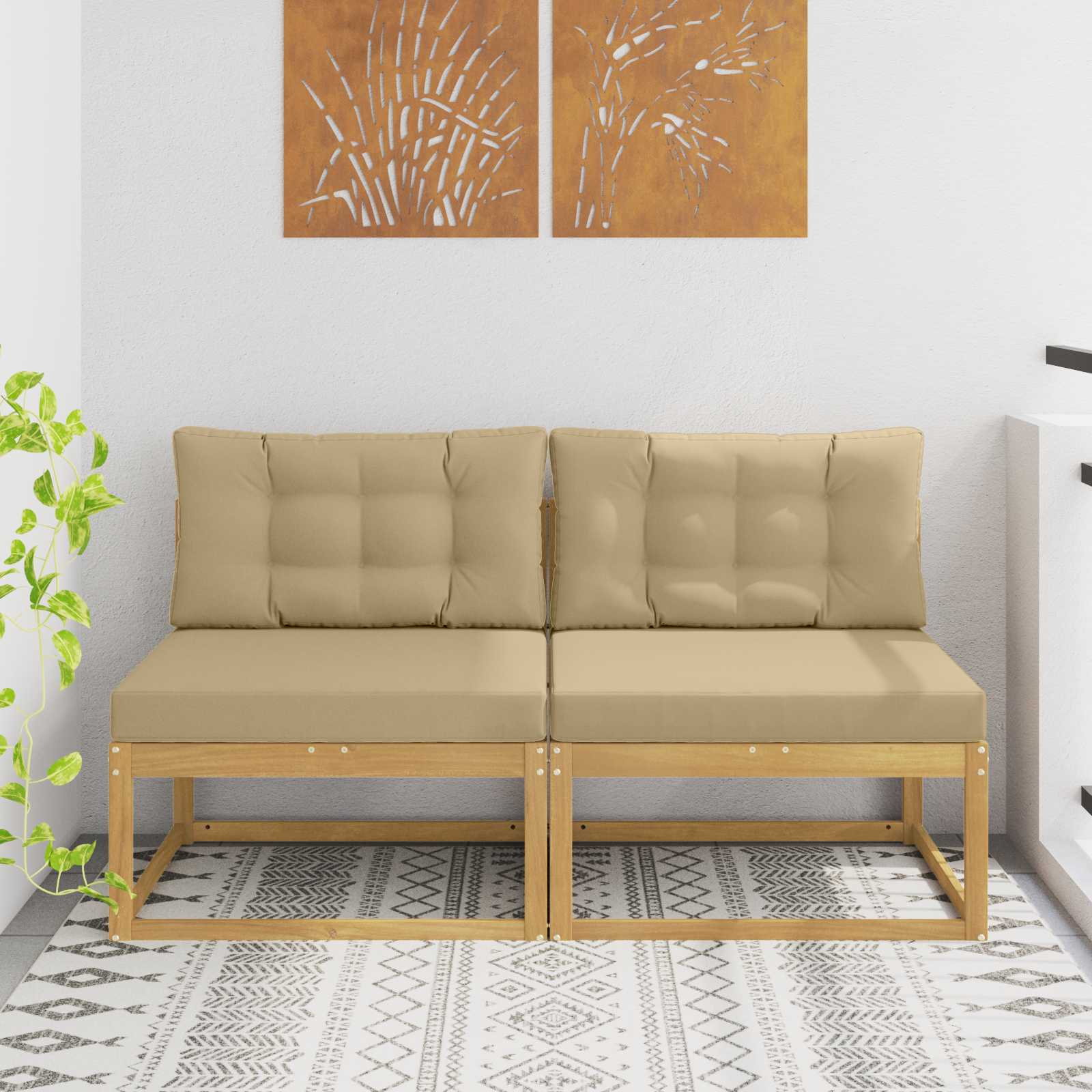 2 Stuk Buiten Midden Sofa Polyester Wit – afbeelding 1
