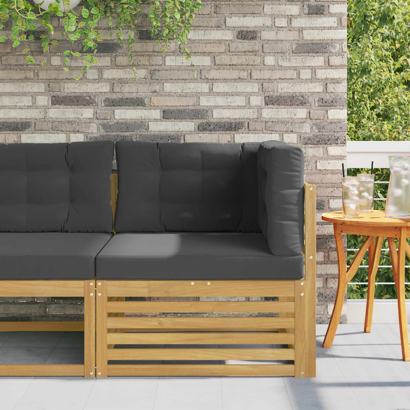 Buiten Hoek Sofa Massief Acaciahout Wit – afbeelding 1