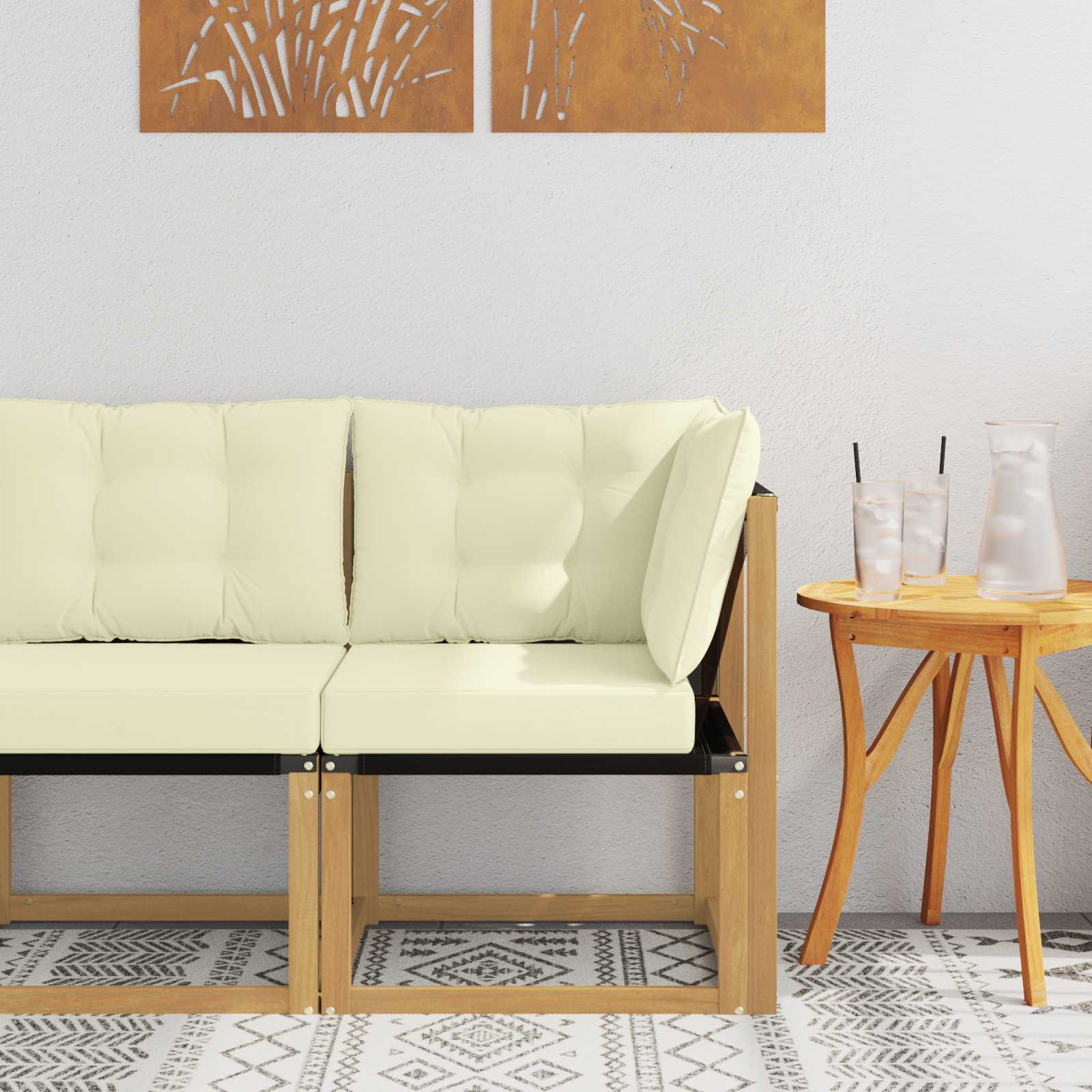 Buiten Hoek Sofa Massief acaciahout en Textilene Stof Wit – afbeelding 1