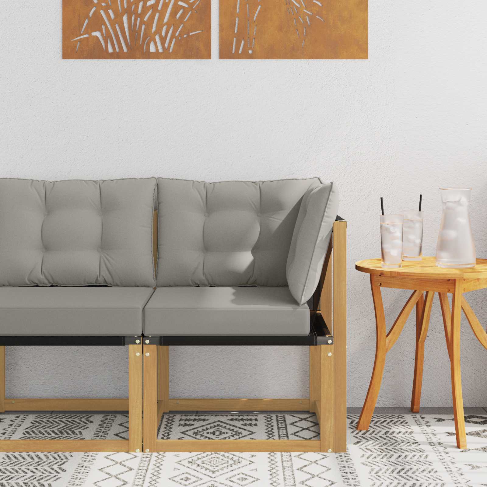 Buiten Hoek Sofa Massief acaciahout en Textilene Stof Wit – afbeelding 1