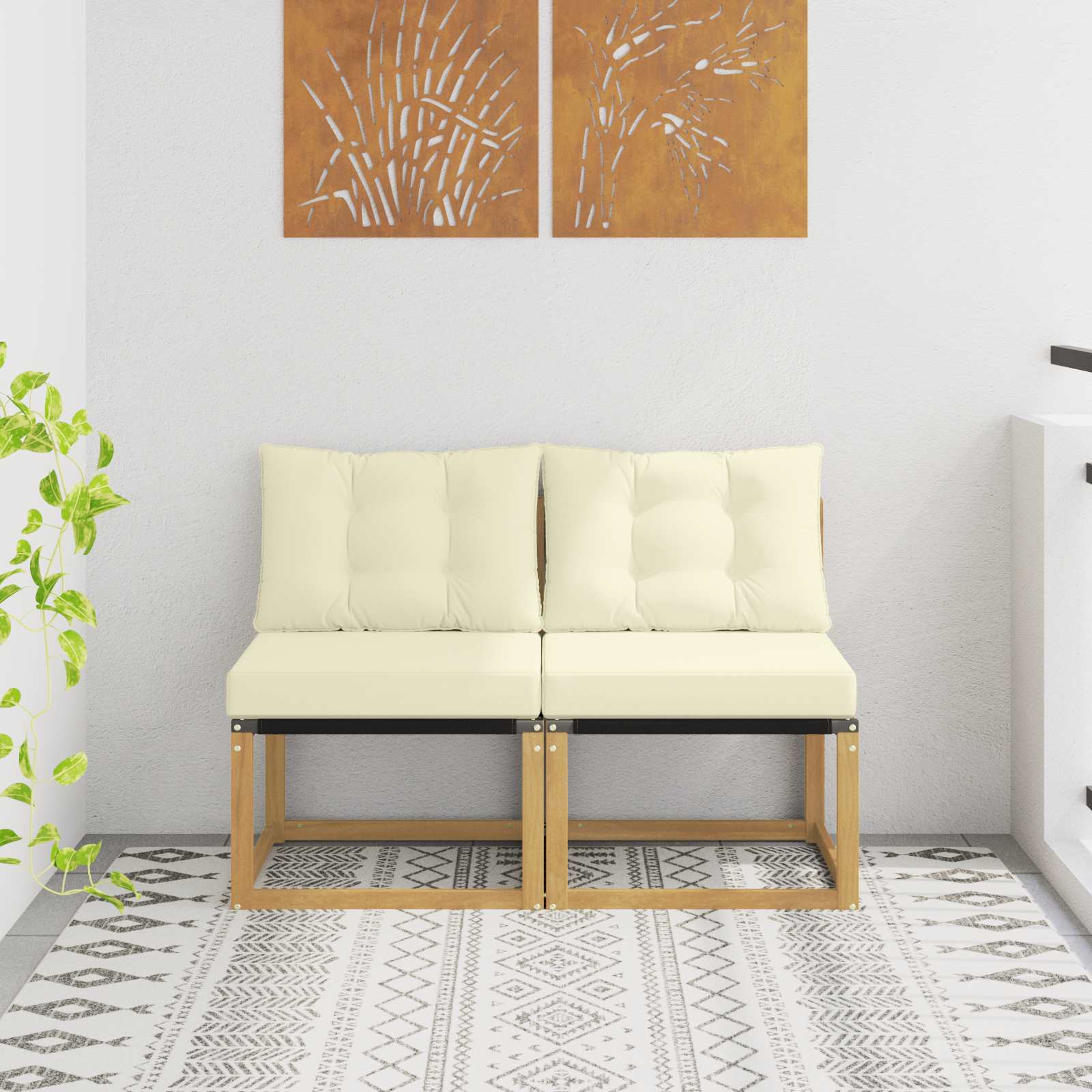 2 Stuk Buiten Midden Sofa Massief acaciahout en Textilene Stof – afbeelding 1