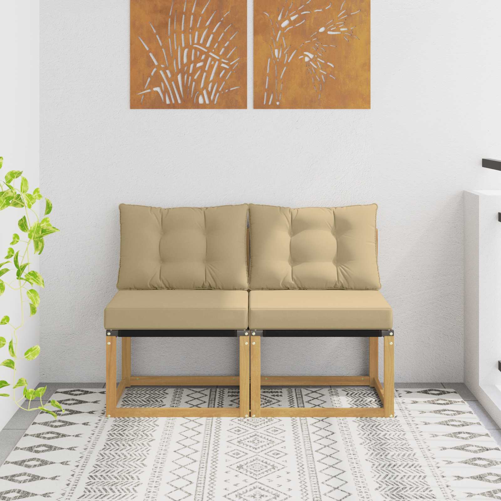 2 Stuk Buiten Midden Sofa Massief acaciahout en Textilene Stof – afbeelding 1