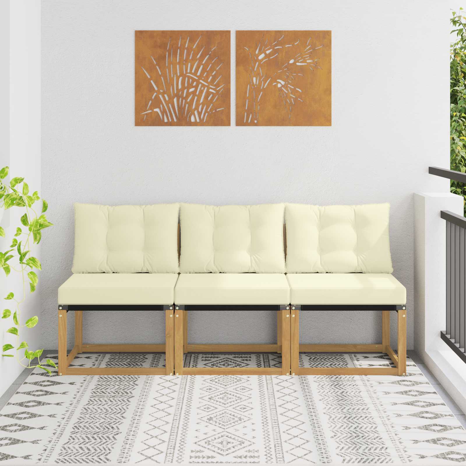 3 Stuk Buiten Midden Sofa Massief acaciahout en Textilene Stof – afbeelding 1