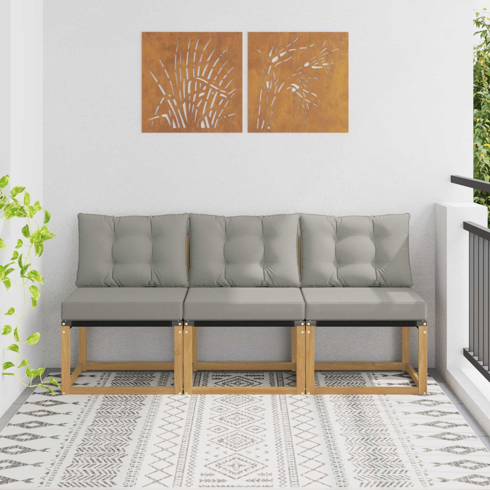 3 Stuk Buiten Midden Sofa Massief acaciahout en Textilene Stof
