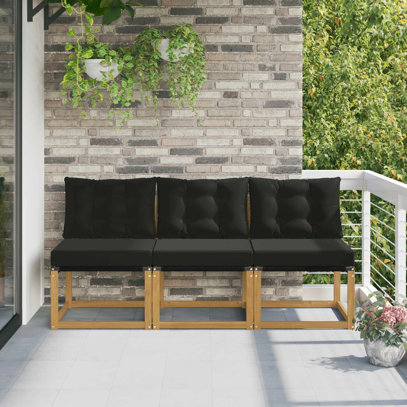 3 Stuk Buiten Midden Sofa Massief acaciahout en Textilene Stof – afbeelding 1