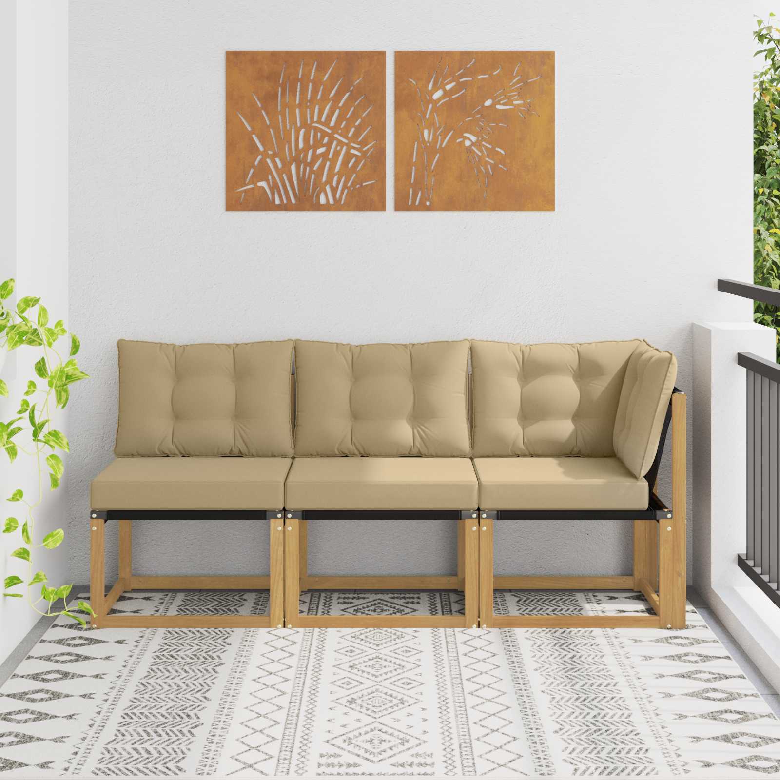 Outdoor Midden- en Hoeksalon met kussen 3 Stuk Wit – afbeelding 1