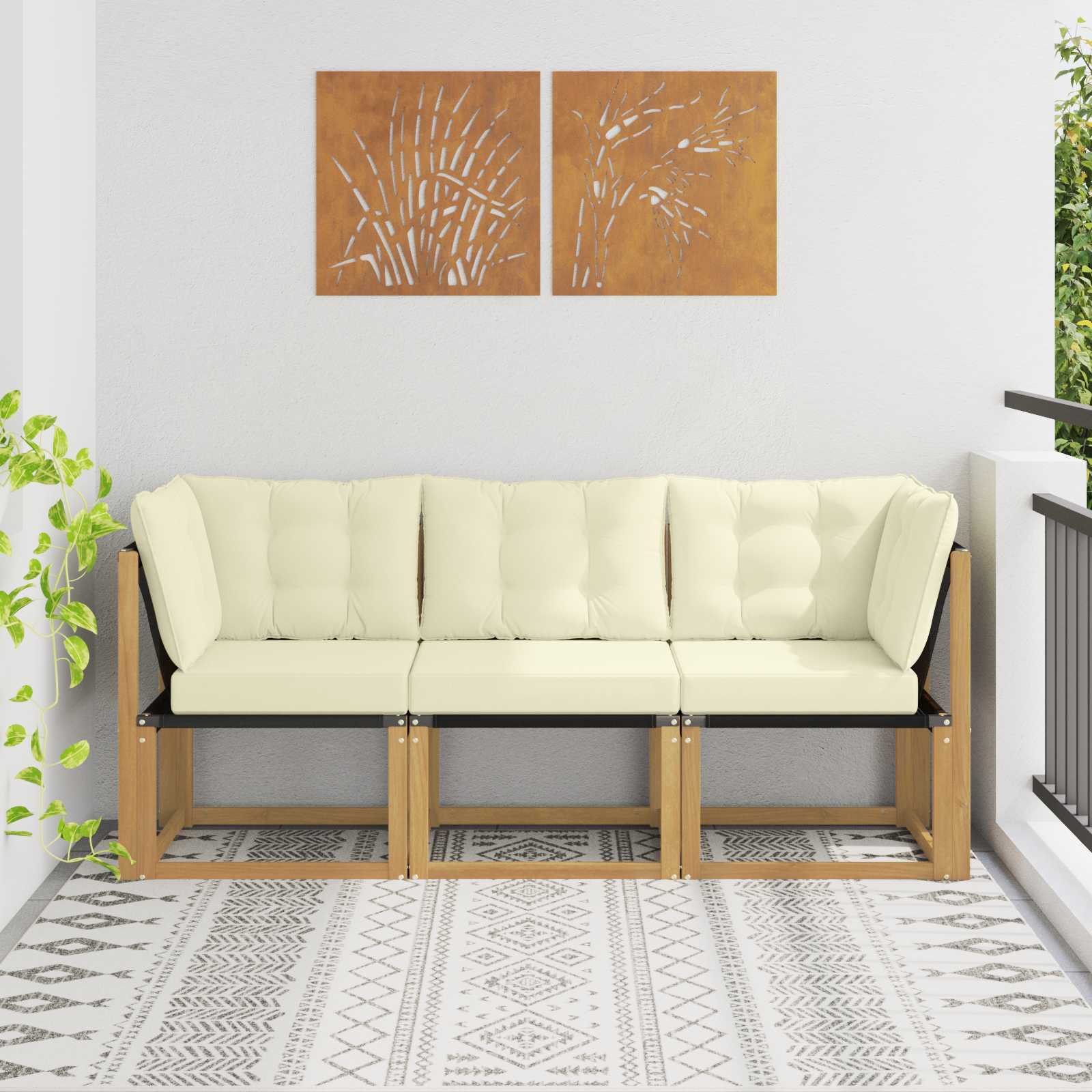 Outdoor Midden- en Hoeksalon met kussen 3 Stuk Wit – afbeelding 1