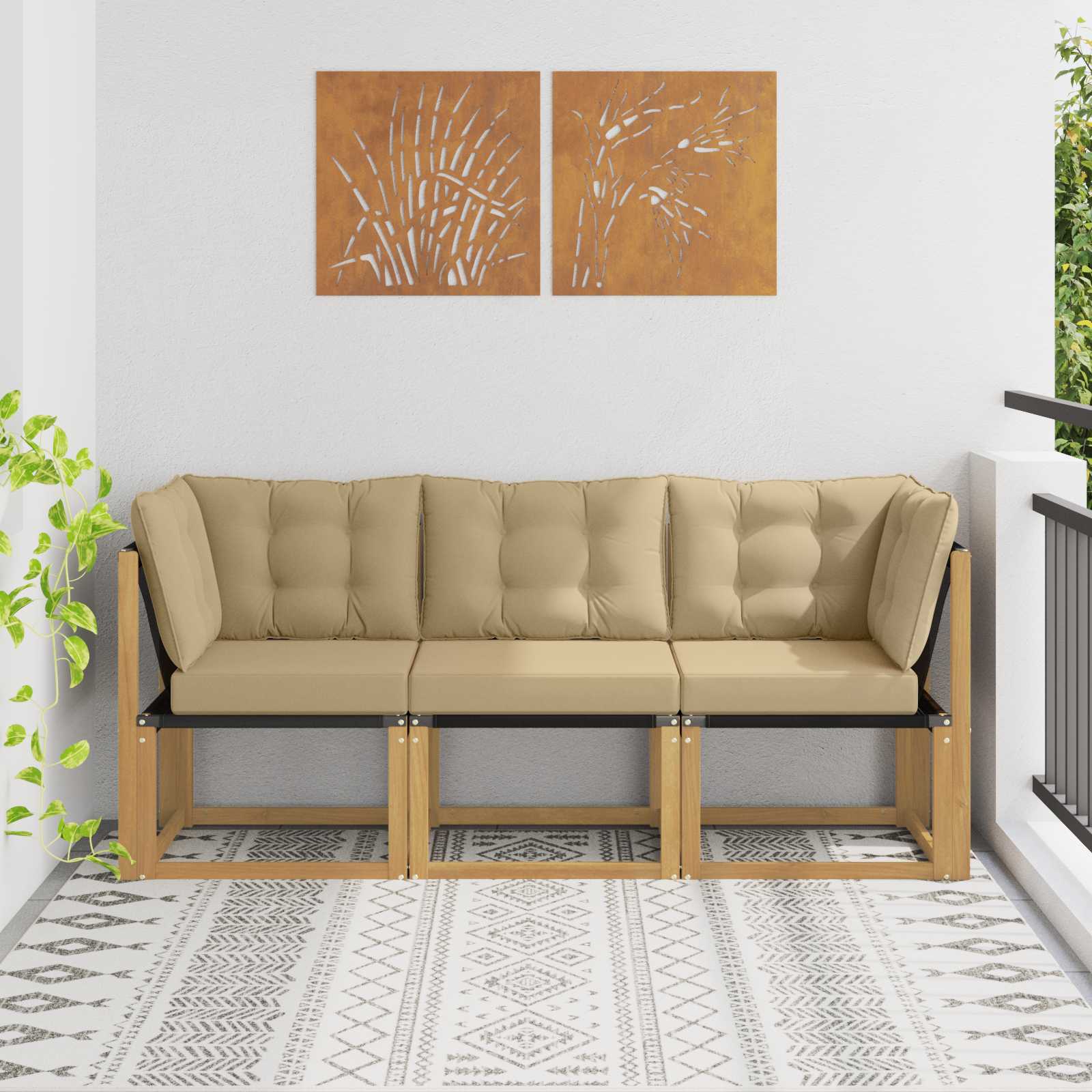 Outdoor Midden- en Hoeksalon met kussen 3 Stuk Wit – afbeelding 1