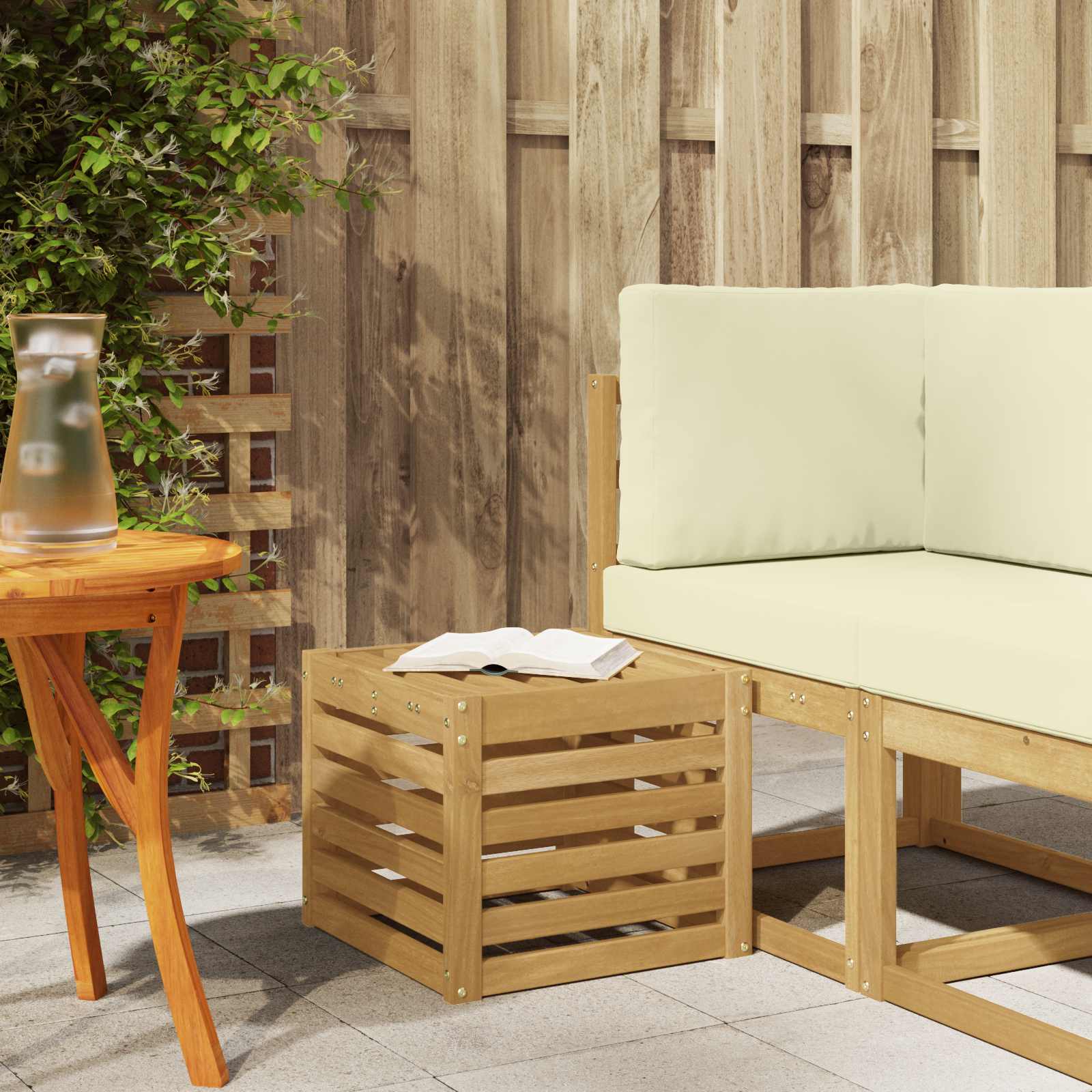 Buiten bankenset Wit 35 x 38 x 37 cm Massief Acaciahout – afbeelding 1