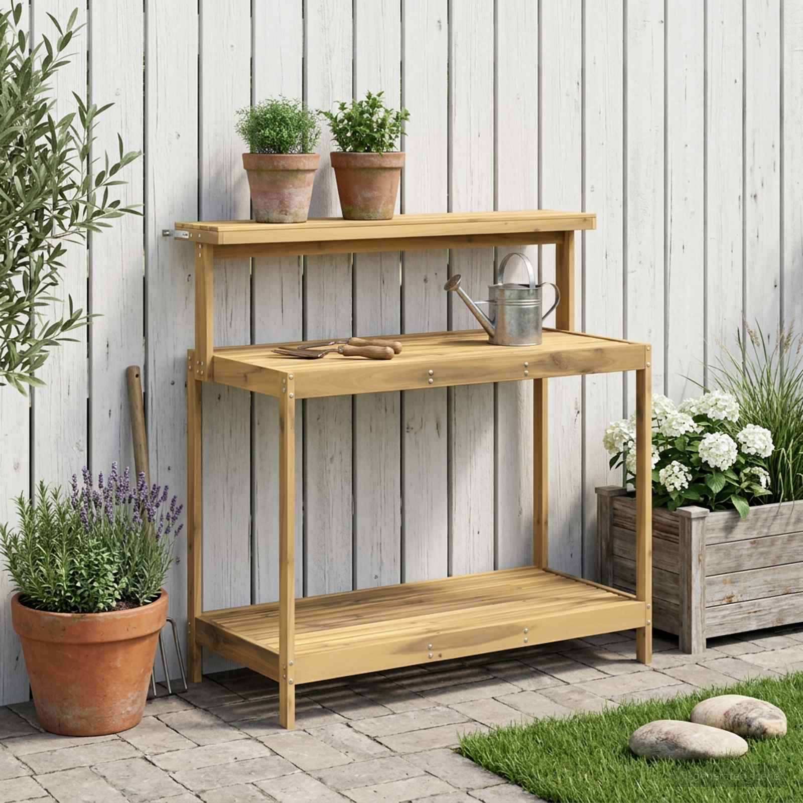 Buiten pottingbank 111,5 x 48,5 x 107 cm Massief Acaciahout Wit