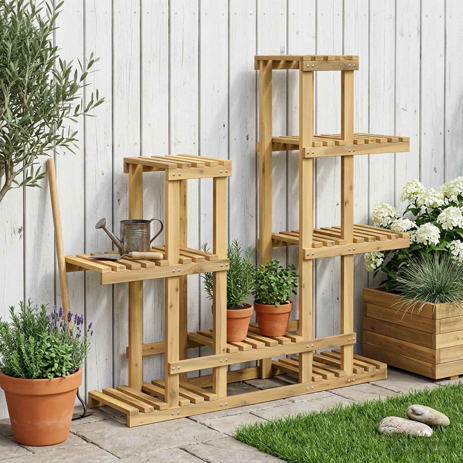 Plantenstandaard Wit 118 x 25 x 96,5 cm Massief Acaciahout