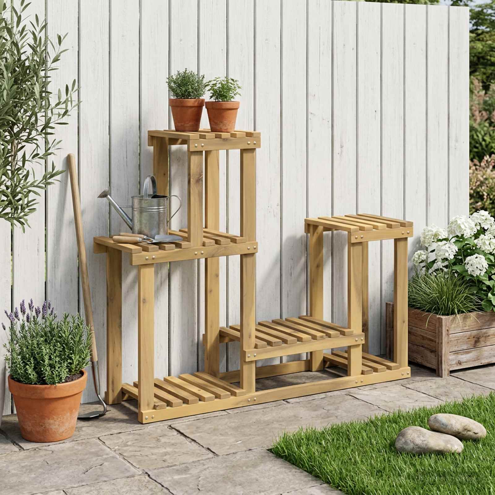 Plantenstandaard Wit 90 x 25 x 73 cm Massief Acaciahout