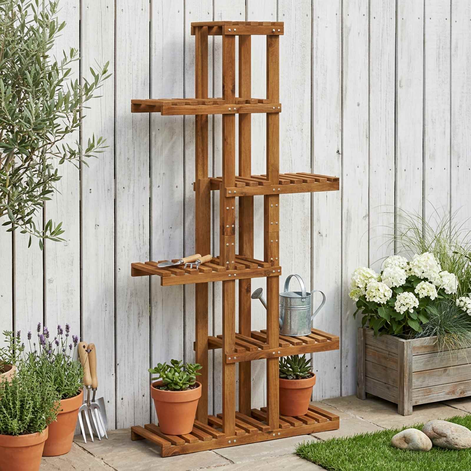 Plantenstandaard Naturel 68 x 23,5 x 140 cm Massief Acaciahout
