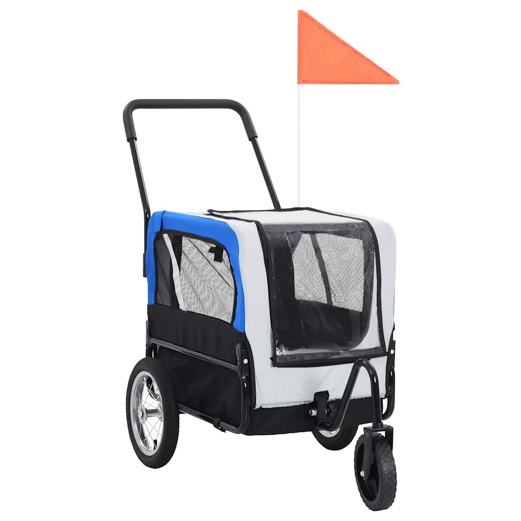 Fietstrailer en kinderwagen 2-in-1 grijs en blauw