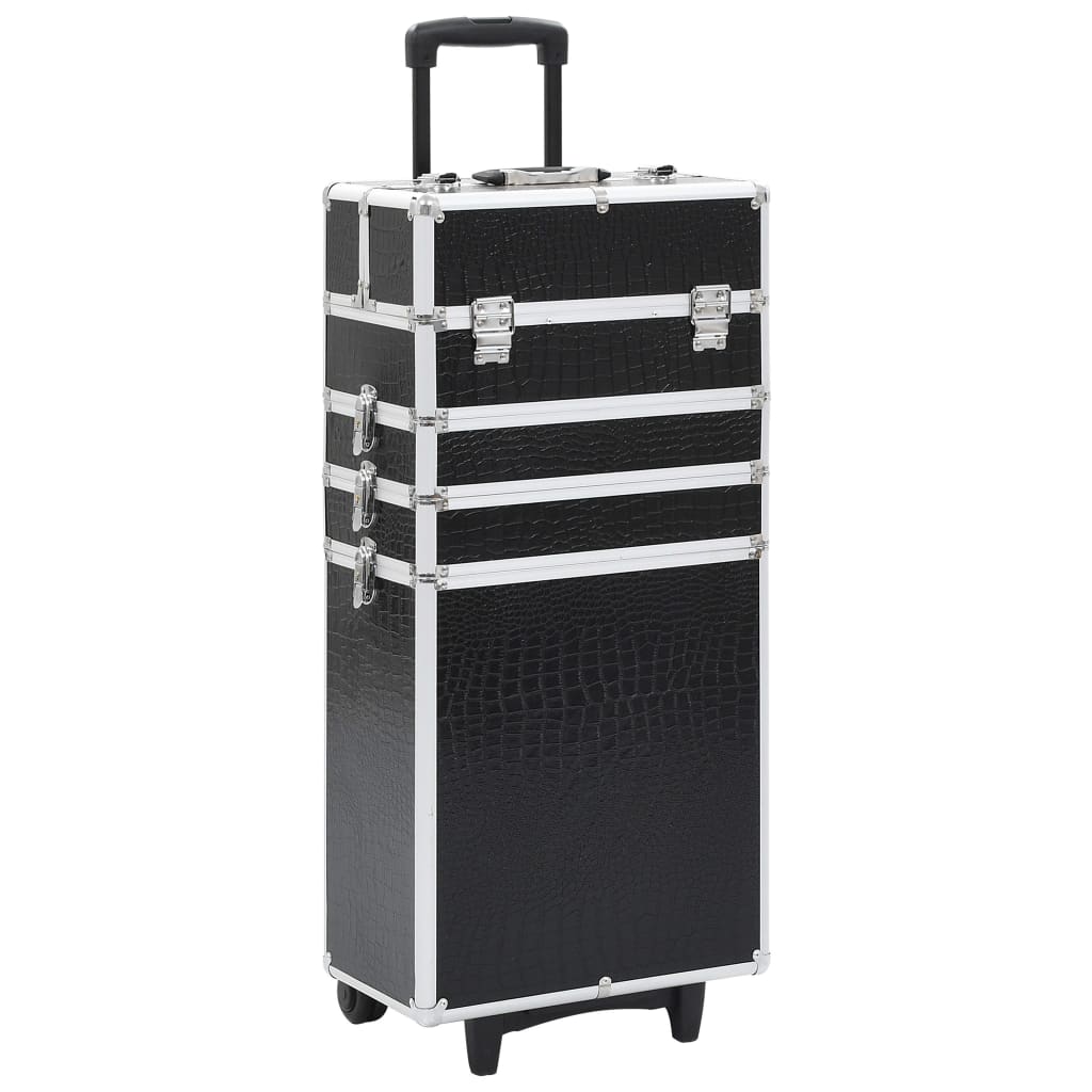 Make-up trolley aluminium zwart met krokodillenpatroon – afbeelding 1