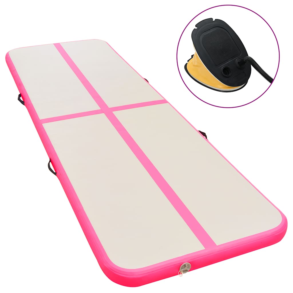 Gymnastiekmat met pomp opblaasbaar 700x100x10 cm PVC roze