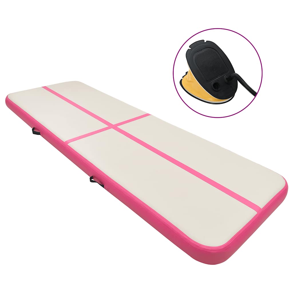 Gymnastiekmat met pomp opblaasbaar 300x100x15 cm PVC roze