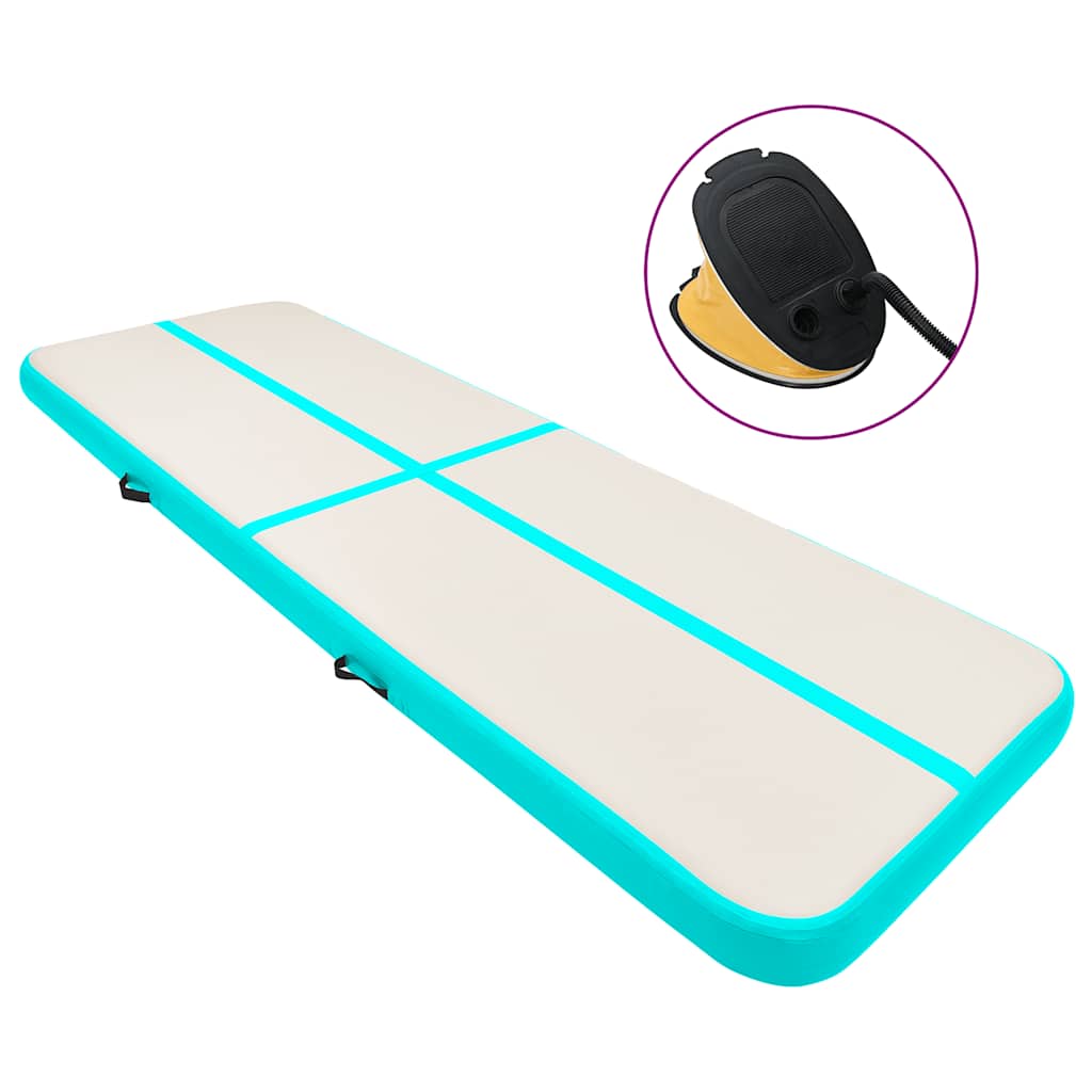 Gymnastiekmat met pomp opblaasbaar 500x100x15 cm PVC groen
