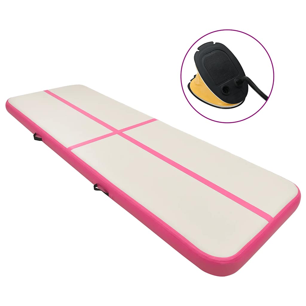 Gymnastiekmat met pomp opblaasbaar 700x100x20 cm PVC roze