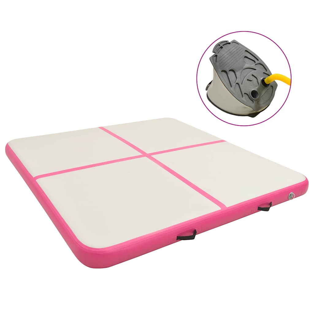 Gymnastiekmat met pomp opblaasbaar 200x200x20 cm PVC roze – afbeelding 1