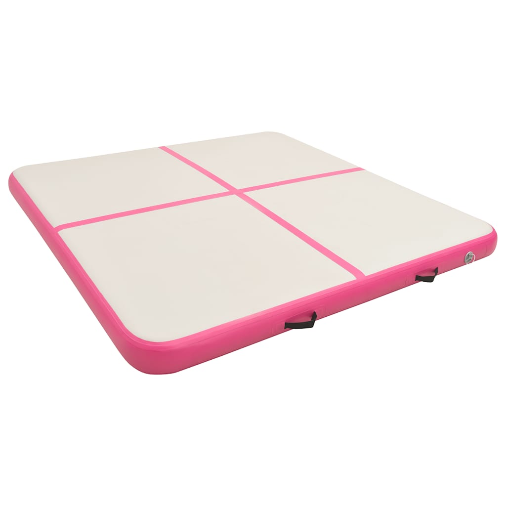 Gymnastiekmat met pomp opblaasbaar 200x200x20 cm PVC roze – afbeelding 2