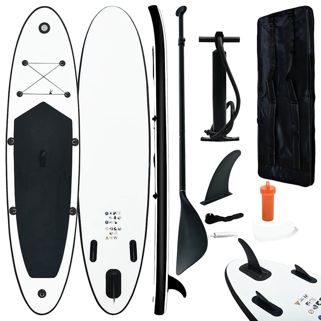 Stand Up Paddleboardset opblaasbaar zwart en wit – afbeelding 1