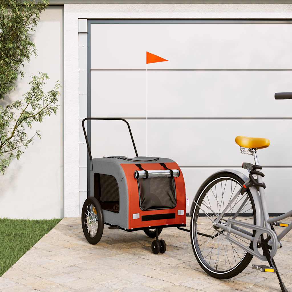Hondenfietstrailer oxford stof en ijzer oranje en grijs