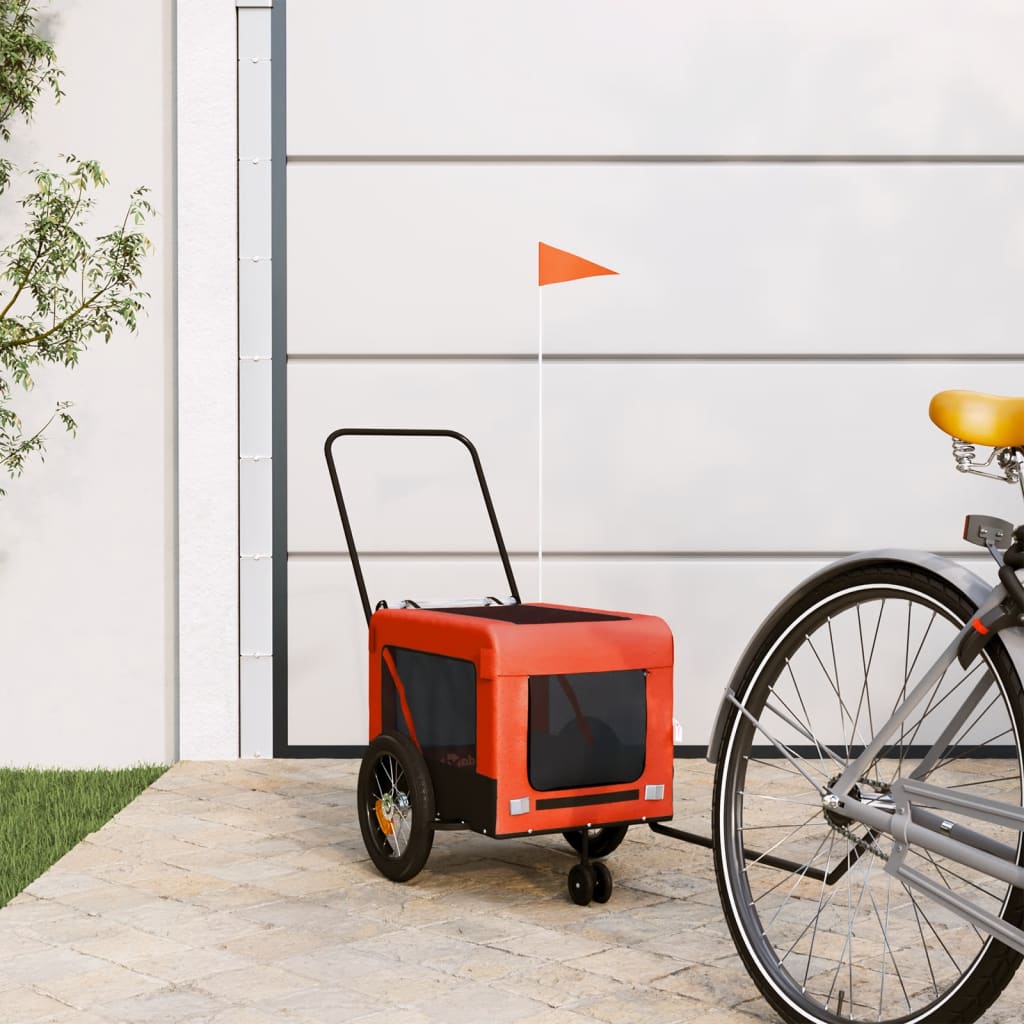 Hondenfietstrailer oxford stof en ijzer oranje en zwart – afbeelding 1