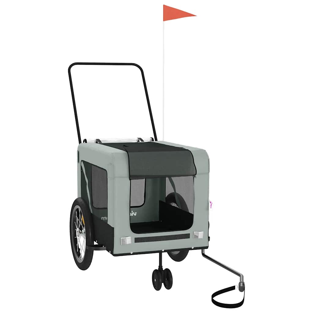 Hondenfietstrailer oxford stof en ijzer grijs en zwart – afbeelding 3