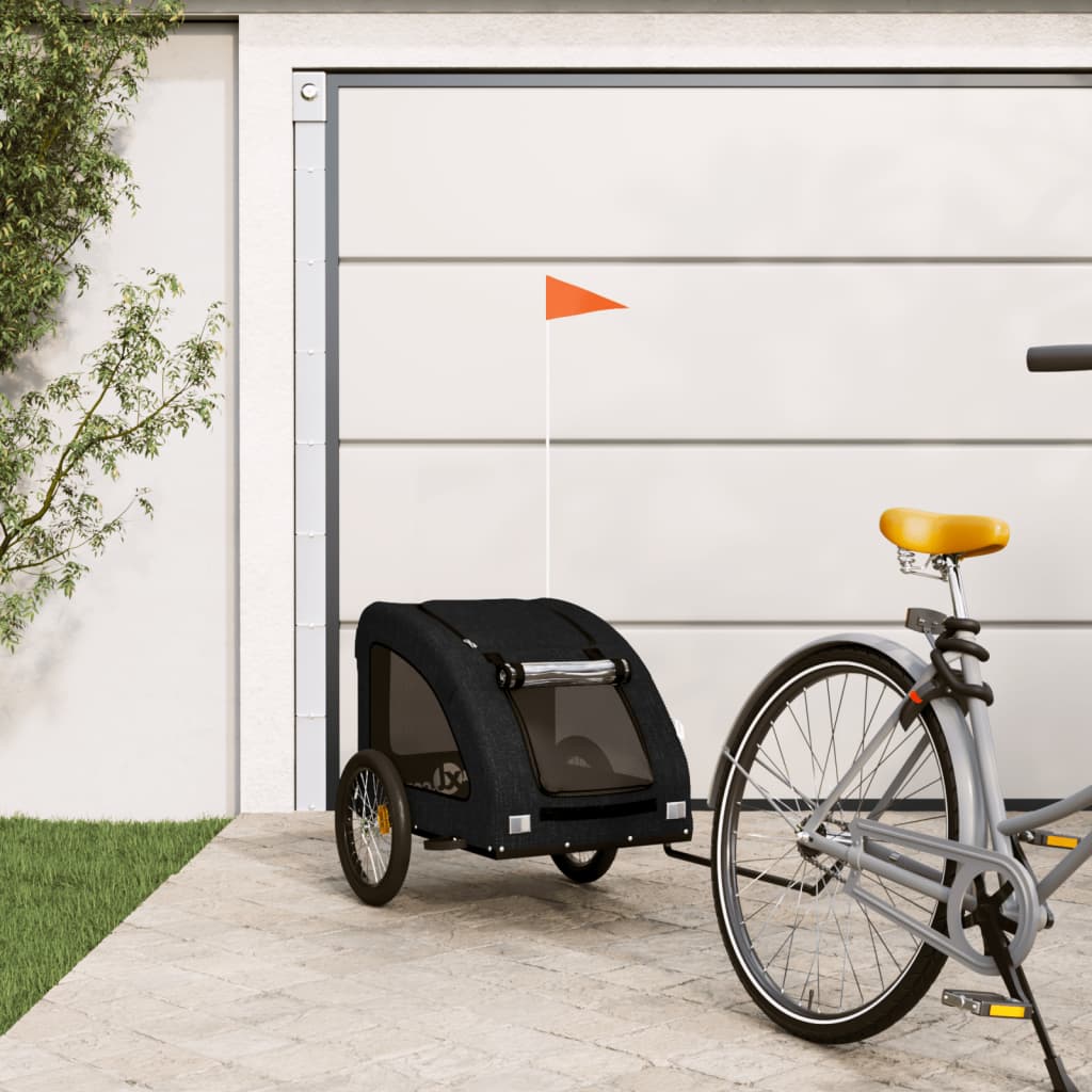 Hondenfietstrailer oxford stof en ijzer zwart – afbeelding 1