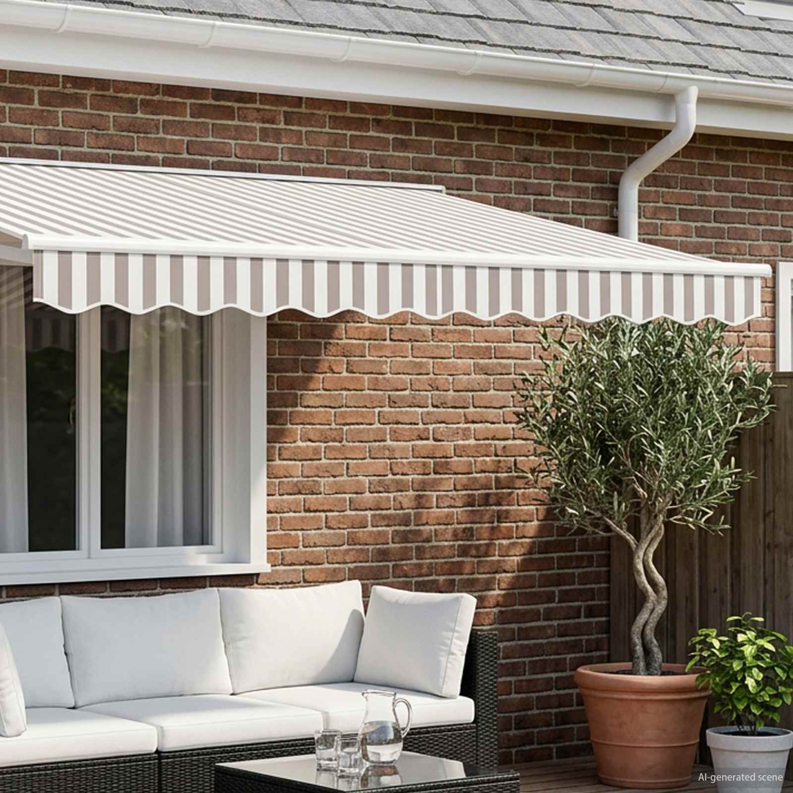 Vervangende markies volant Lichtgrijs en wit. 2,5 m Polyester
